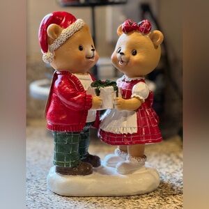 Holiday Bear Couple Figurine with Gift